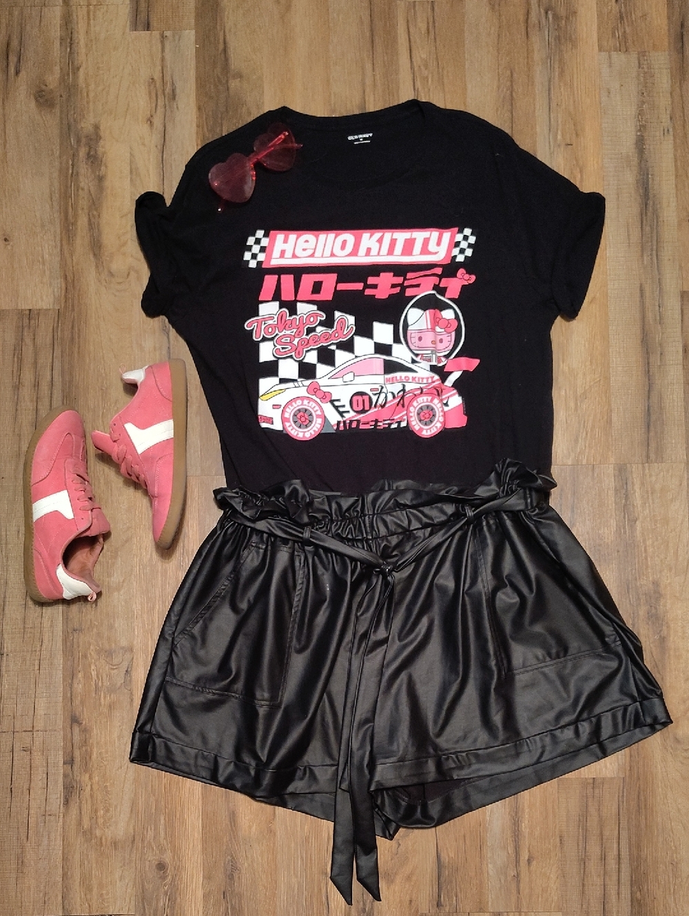 Old Navy Hello Kitty Black Tee with Pink Racing Graphic